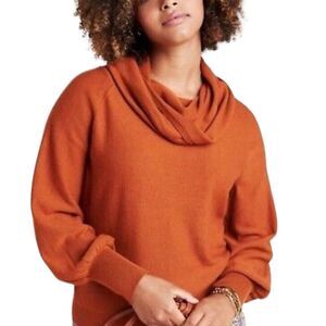 Anthropologie Jolene Burnt Orange Merino Wool Cowl Neck Cropped Sweater Sz Small